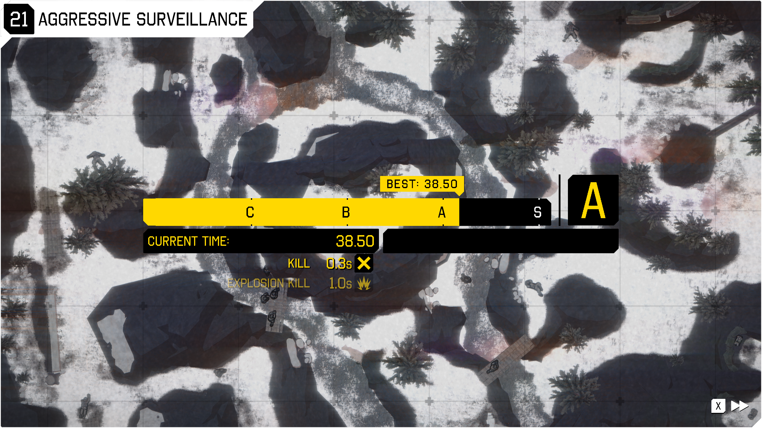 A screenshot from the game, showing the game ranking at the end of a level